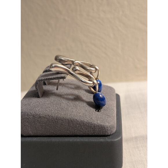 Vintage Signed AC Studio Thailand Sterling Silver Lapis Lazuli Dangle Earrings - Picture 2 of 7